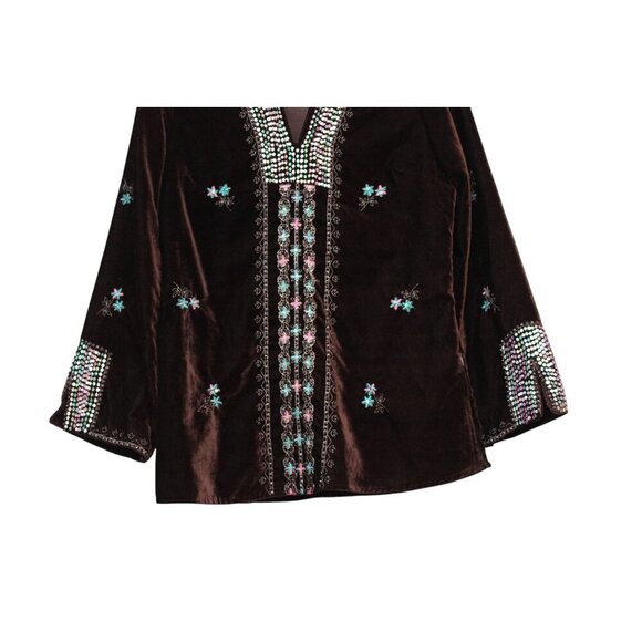Vintage Velvet Blouse Size Medium Beaded Sequin Embroidered Artsy Hippie Boho - Picture 3 of 11